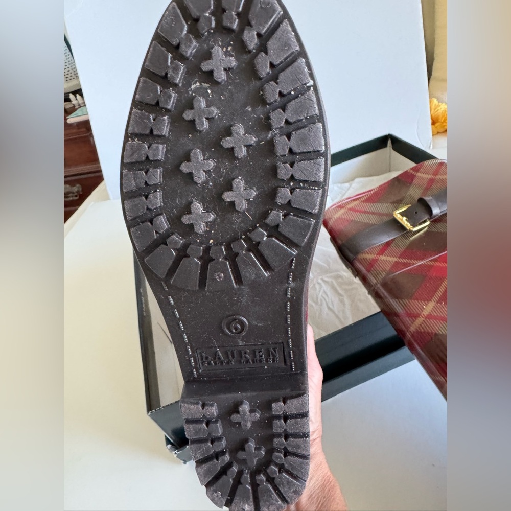 Ralph Lauren Rosalyn Rain Boots 6 plaid (sage & Burgundy) NWOT in box - Picture 4 of 10